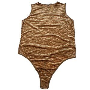 SKIMS Velvet Burnout Logo Bodysuit Chai 2X